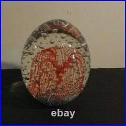 Murano Glass Paperweight Art Glass Bubbles Willow Tree Orange w Sticker ITALY