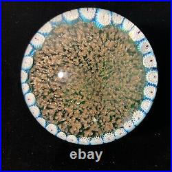 Murano Gold Flakes With Milliefiori Boarder No Label Art Glass Paperweight