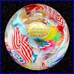 Murano Latticino Filigree Rainbow Tutti Frutti Glass Paperweight Cane Italy