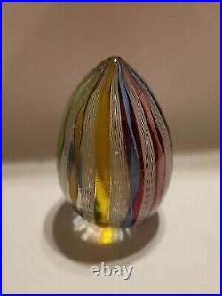 Murano Latticino Ribbon art glass egg Shaped Paperweight colorful