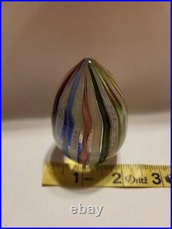 Murano Latticino Ribbon art glass egg Shaped Paperweight colorful