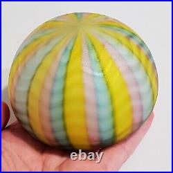 Murano Mother of Pearl Satin Pastel Rainbow Chevron Art Glass Paperweight EUC