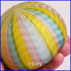 Murano Mother of Pearl Satin Pastel Rainbow Chevron Art Glass Paperweight EUC