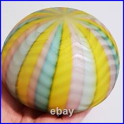 Murano Mother of Pearl Satin Pastel Rainbow Chevron Art Glass Paperweight EUC