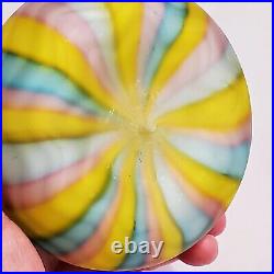 Murano Mother of Pearl Satin Pastel Rainbow Chevron Art Glass Paperweight EUC