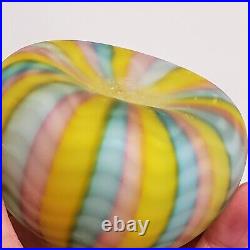 Murano Mother of Pearl Satin Pastel Rainbow Chevron Art Glass Paperweight EUC