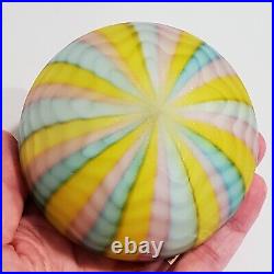 Murano Mother of Pearl Satin Pastel Rainbow Chevron Art Glass Paperweight EUC