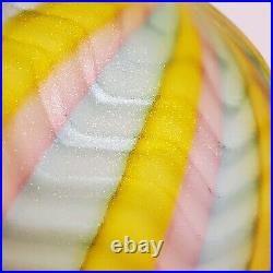 Murano Mother of Pearl Satin Pastel Rainbow Chevron Art Glass Paperweight EUC