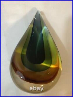 Murano Seguso Flavio Poli Teardrop Art Glass Sommerso Orange Green Blue Clear