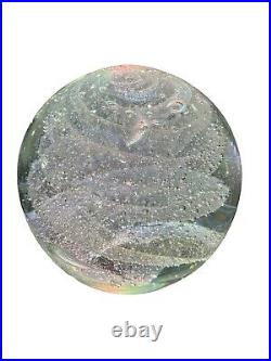 NEW Alabaster Crystal Swirling Dichroic & Encased Bubbles Art Glass Paperweight