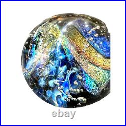NEW Galaxy Orb 3 Swirls Dichroic Glass World Paperweight Signed Garrelts Glass