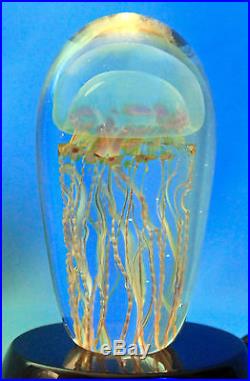 NEW RICK SATAVA Moon Jellyfish Sculpture Paperweight Studio Art Glass