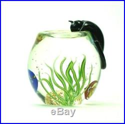 New Art Glass Paperweight By Correia Art Glass Cat In The Fishbowl Signed