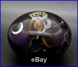 ORIENT AND FLUME Moon & Night Owl Art Glass Unique Paperweight, Apr 2.5Hx3.5W