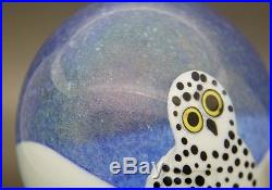 ORIENT AND FLUME Snowy Owl on Tree Art Glass Unique Paperweight, Apr 3.75Wx3H