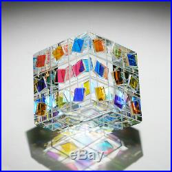 Optic Crystal Dichroic Glass Paperweight SQUAREDANCE by Ray Lapsys Collectible
