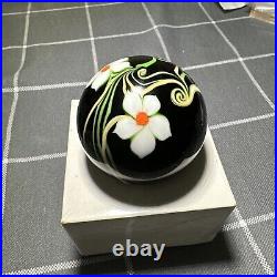 Orient And Flume Art Glass Floral Paperweight With Box