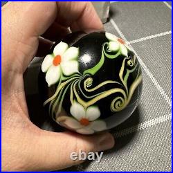 Orient And Flume Art Glass Floral Paperweight With Box