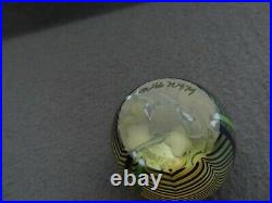 Orient & Flume 1979 2.25 Glass Paperweight Iridescent Gold Floral Flower MCM