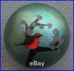 Orient & Flume 1979 Robin Bird in Tree Signed Art Glass Paperweight w Label