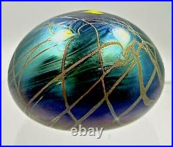 Orient & Flume Art Glass Yellow Hearts & Vines Paperweight-signed-dated 2002