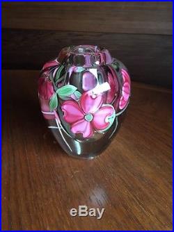 Orient & Flume Dogwood Vase Cased Art Glass Signed Gary Jones Chico Paperweight