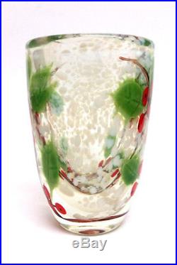 Orient & Flume ED ALEXANDER Art Glass Paperweight Clear Berry Leaves Flecks Vase