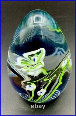 Orient & Flume Glass Egg Paperweight Butterfly 1979 Stunning Art Glass Piece