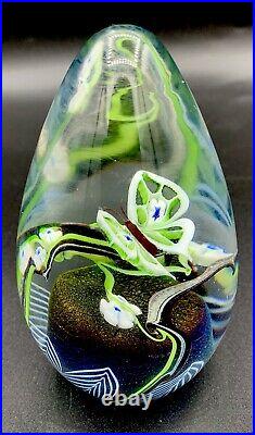 Orient & Flume Glass Egg Paperweight Butterfly 1979 Stunning Art Glass Piece