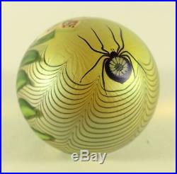 Orient & Flume Gold Iridescent Black Widow Spider Flower Art Glass Paperweight