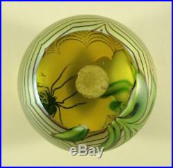 Orient & Flume Gold Iridescent Black Widow Spider Flower Art Glass Paperweight