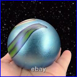 Orient & Flume Iridescent Art Glass Paperweight Pulled Feather Floral 1977 Vtg