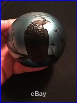 Orient & Flume / Lubomir Richter Crows on Silver Blue Paperweight 1983 Ltd Ed