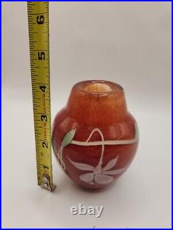 Orient & Flume Orange Art Glass Paperweight Vase Cased Flowers 1982 M9 Rare