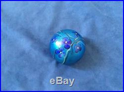 Orient & Flume Signed Art Glass Paperweight Beautiful Blue Tones & Flowers 1977