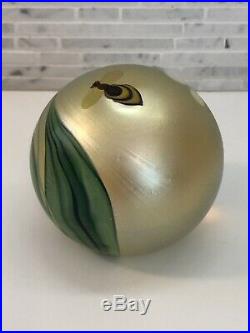Orient and Flume Art Glass Paperweight with Bee 1980 Signed 1980 Gold Leaves
