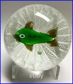 PAUL YSART Imitation Fish in Latticinio Stake Basket Paperweight 2 3/4 (7 cm)