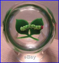 Perthshire Glass Paperweight Caterpillar On Leaves