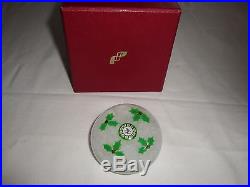 PERTHSHIRE Paper weight Christmas white with green holly Very Very rare find