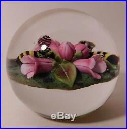 PHENOMENAL CLINTON SMITH Floral Lampwork Art Glass PAPERWEIGHT & Signature Cane