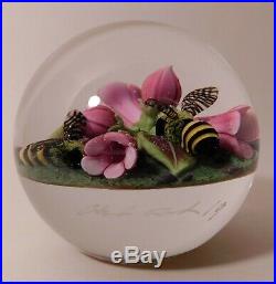 PHENOMENAL CLINTON SMITH Floral Lampwork Art Glass PAPERWEIGHT & Signature Cane