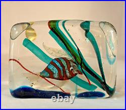 Pair Of Cenedese Murano Art Glass Aquarium Blocks Paperweight/sculptures