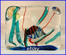 Pair Of Cenedese Murano Art Glass Aquarium Blocks Paperweight/sculptures