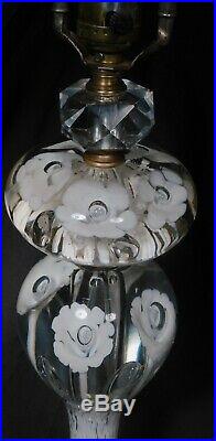 Pair St. Clair Art Glass Paperweight Table lamps Cut Trumpet Flowers Bubble