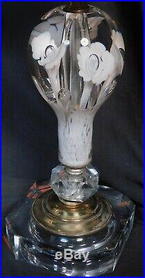 Pair St. Clair Art Glass Paperweight Table lamps Cut Trumpet Flowers Bubble