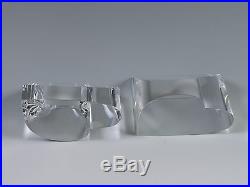 Pair Steuben Art Glass Crystal Heart Point Up & Down Form Paperweights