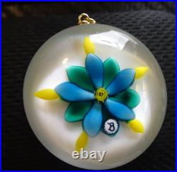 Paperweight Artist Bob Banford Lampwork Blue Flower Art Glass Pendant B Cane