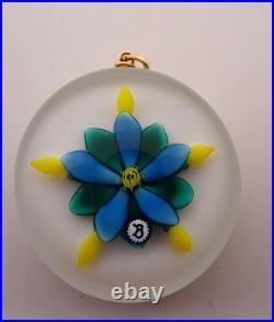 Paperweight Artist Bob Banford Lampwork Blue Flower Art Glass Pendant B Cane