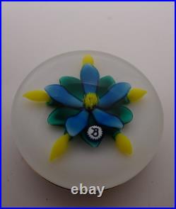 Paperweight Artist Bob Banford Lampwork Blue Flower Art Glass Pendant B Cane