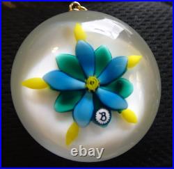 Paperweight Artist Bob Banford Lampwork Blue Flower Art Glass Pendant B Cane